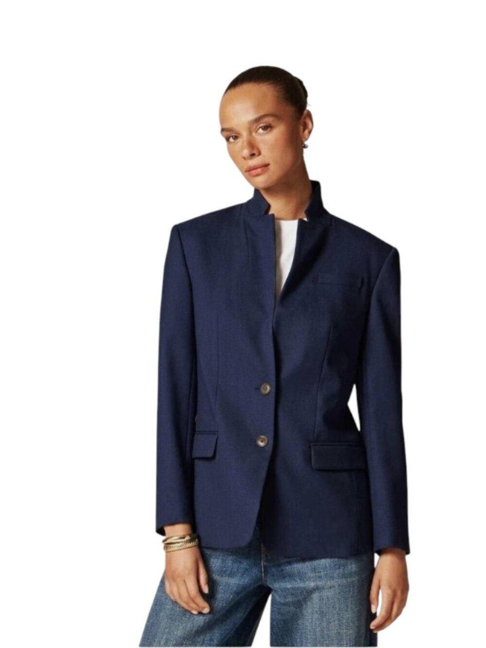 NWT JCrew Standing Collar Blazer Jacket Womens 8 Navy Blue Wool Blend CN789 NEW